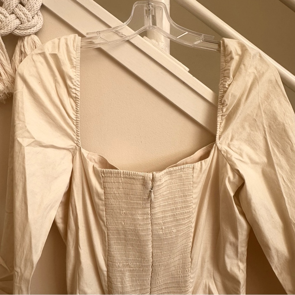 Reformation Luella Long Sleeve Square Neck Pleated Skirt Mini Dress Cream 12 NWT - Picture 9 of 15